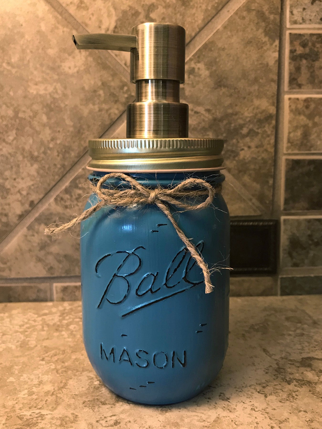 Mason JAR SOAP Brass Bronze Gold Metal DISPENSER Distressed Ball Pint *Kitchen Bathroom Cream White - Wooden Hearts Inc