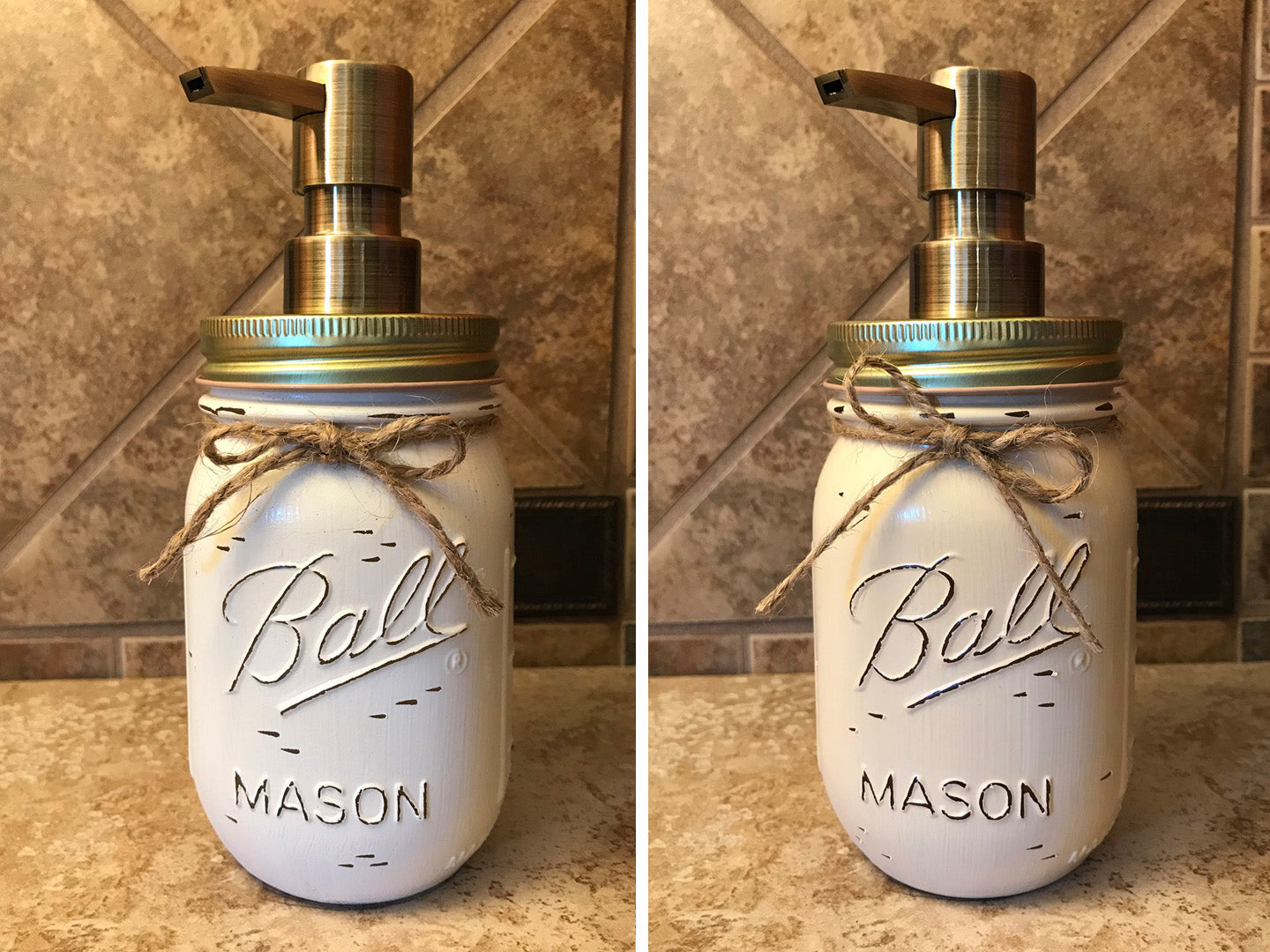 Mason JAR SOAP Brass Bronze Gold Metal DISPENSER Distressed Ball Pint *Kitchen Bathroom Cream White - Wooden Hearts Inc
