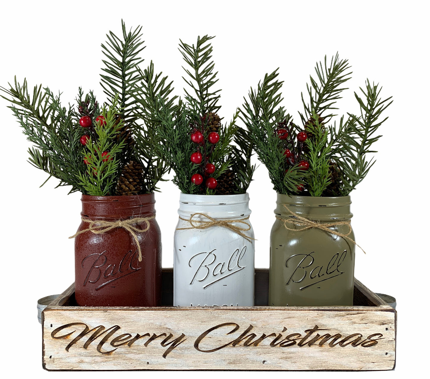 Personalized Tray Happy Holidays ENGRAVED Kitchen Centerpiece CUSTOMIZE Mason Jars gift - Wooden Hearts Inc
