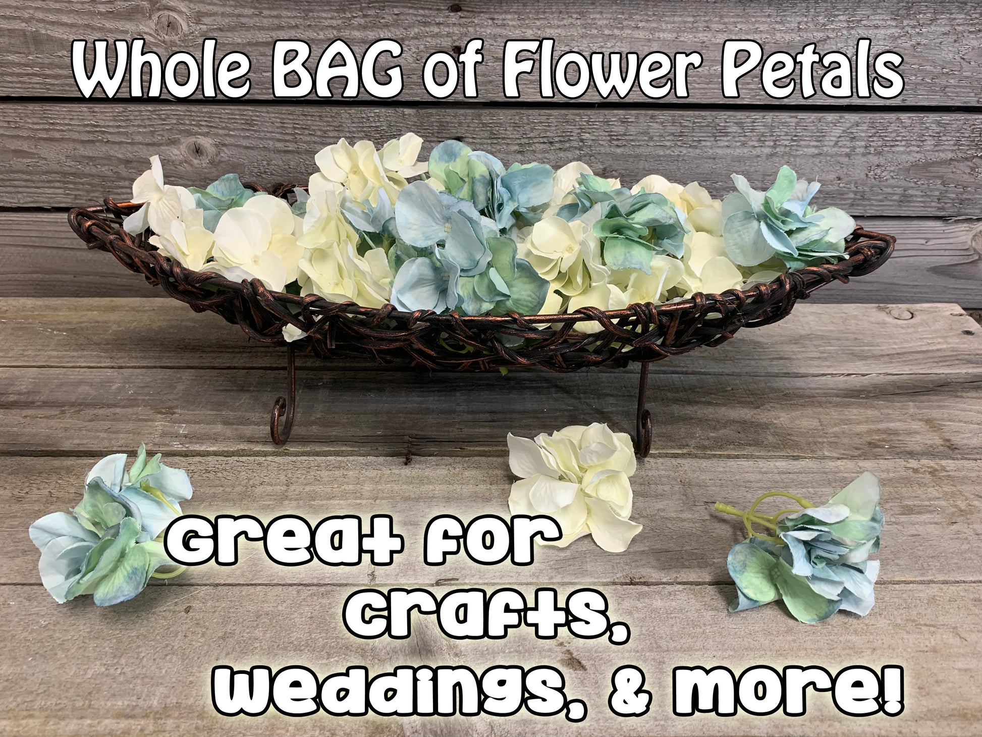 1 BAG FLOWER Petals Hydrangea *Great for Weddings, Crafts, and more! *Blue Green Amber White - Wooden Hearts Inc