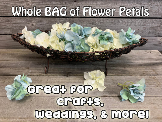 1 BAG FLOWER Petals Hydrangea *Great for Weddings, Crafts, and more! *Blue Green Amber White - Wooden Hearts Inc