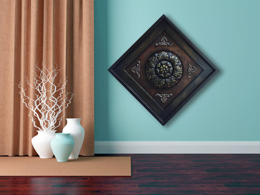METAL Wall ART Wood Espresso Framed Metal Fleur de lis Gold Flower Floral Sign Rust Copper 21" - Wooden Hearts Inc