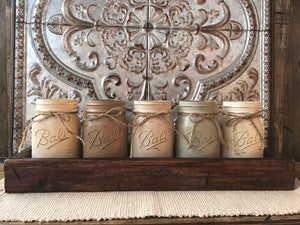 MASON Jar Decor Centerpiece Large Tray + 5 Pint Jars (Flowers optional) Table Decor - Wooden Hearts Inc