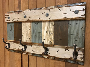 COAT RACK Wall with Metal 4 Hooks Rustic Sturdy Wood Entryway Office 28" - Wooden Hearts Inc