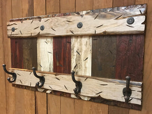 COAT RACK Wall with Metal 4 Hooks Rustic Sturdy Wood Entryway Bathroom Office 28" - Wooden Hearts Inc