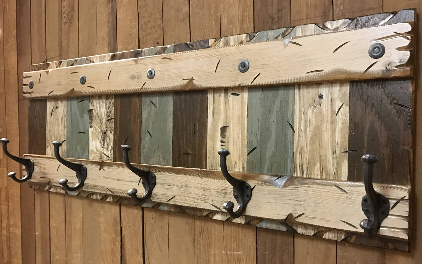 COAT Rack Wall 5 Hook Rustic Distressed Sturdy Wood Entryway Office 44" - Wooden Hearts Inc