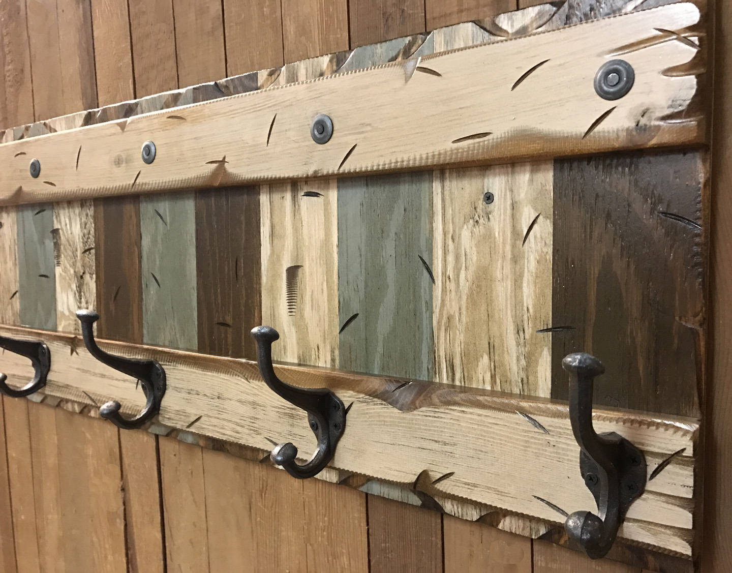 COAT Rack Wall 5 Hook Rustic Distressed Sturdy Wood Entryway Office 44" - Wooden Hearts Inc