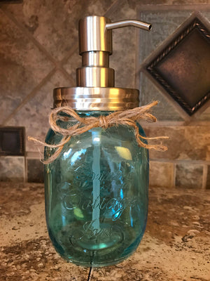 Jar Soap Dispenser * SAPPHIRE Blue *Kitchen Bathroom *Liquid Dish / Hand Lotion *Country Cottage - Wooden Hearts Inc
