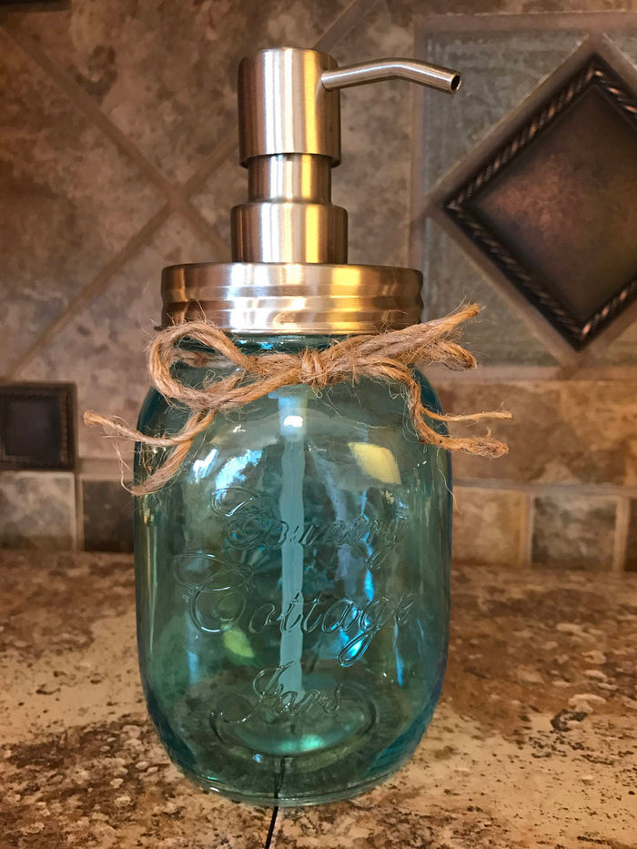 Jar Soap Dispenser * SAPPHIRE Blue *Kitchen Bathroom *Liquid Dish / Hand Lotion *Country Cottage