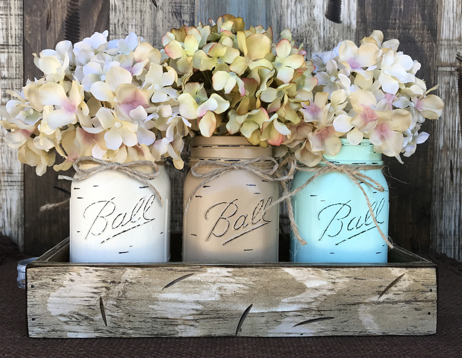 FLOWER STEM Hydrangea Peony for Centerpiece Table Kitchen Ball Jar Decor *Blue Cream Pink White - Wooden Hearts Inc