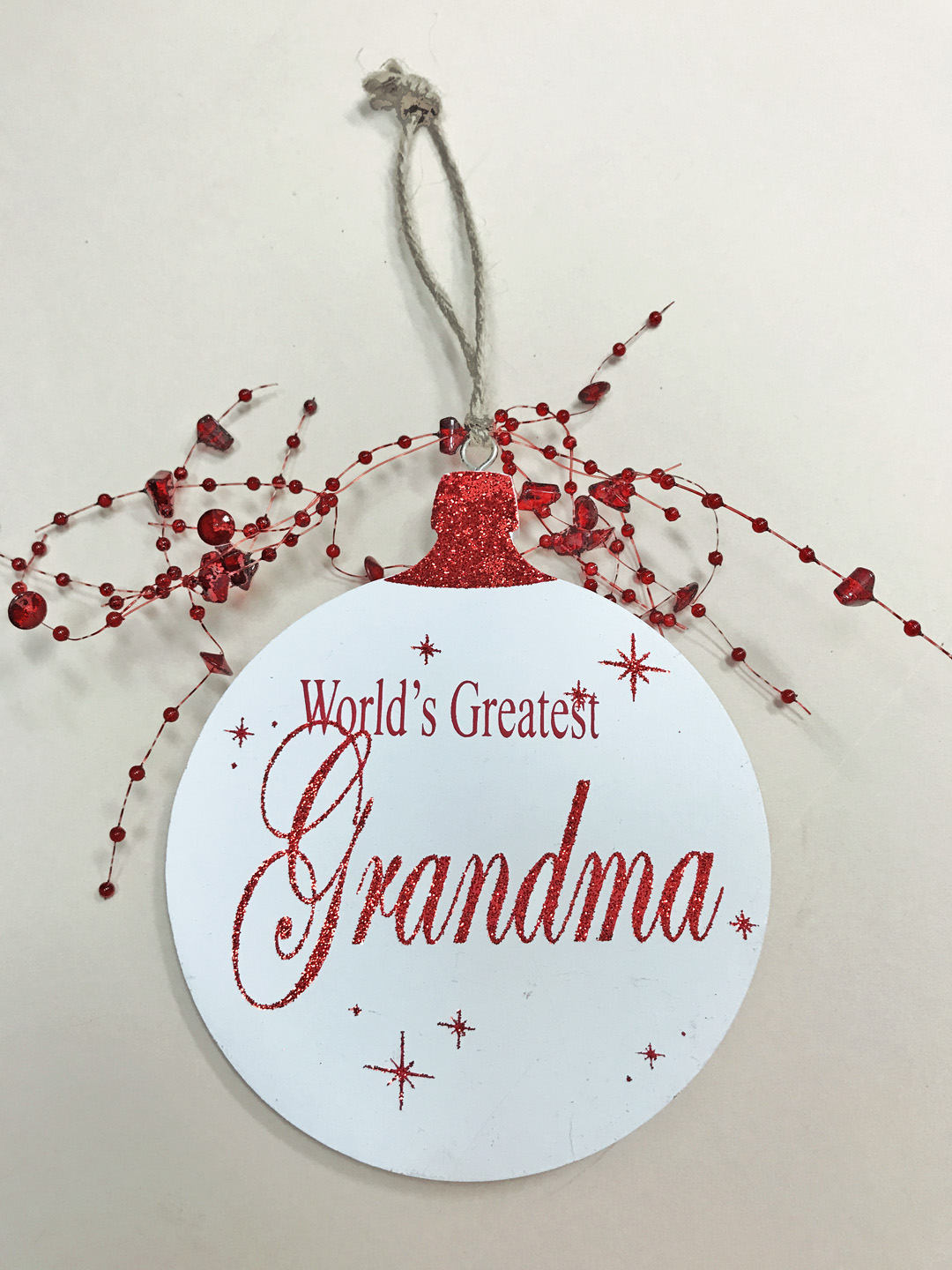 Christmas ORNAMENT World's Greatest Grandma Grandpa, Tree Memory Gift *Glitter Wood - Wooden Hearts Inc