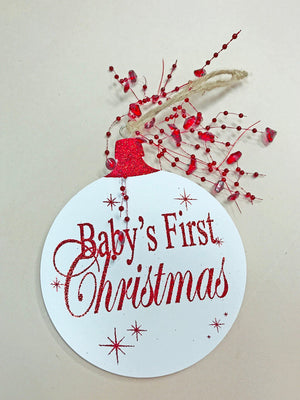 Baby's first Christmas ORNAMENT Tree Memory 1st Gift for a boy or girl, *Glitter Wood - Wooden Hearts Inc