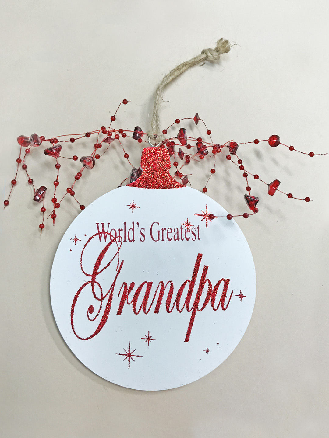 Christmas ORNAMENT World's Greatest Grandma Grandpa, Tree Memory Gift *Glitter Wood - Wooden Hearts Inc