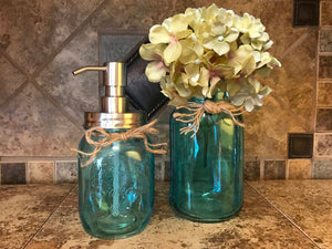 Jar Soap Dispenser + Quart SAPPHIRE Blue Vase + FLOWER *3 PIECE SET *Kitchen Bathroom - Wooden Hearts Inc