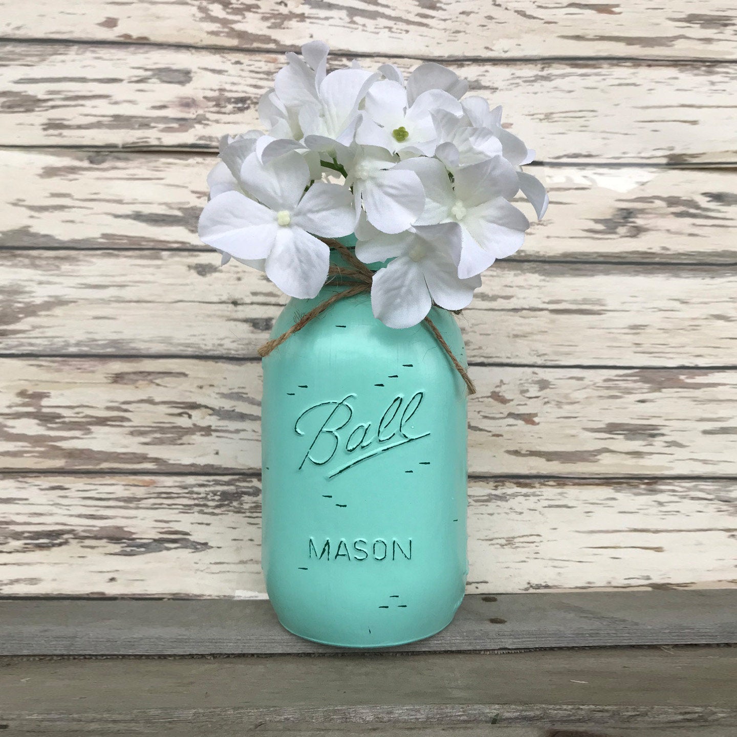 MASON QUART JAR Decor Distressed Ball Painted Reclaimed *Centerpiece (Flower Optional) - Wooden Hearts Inc