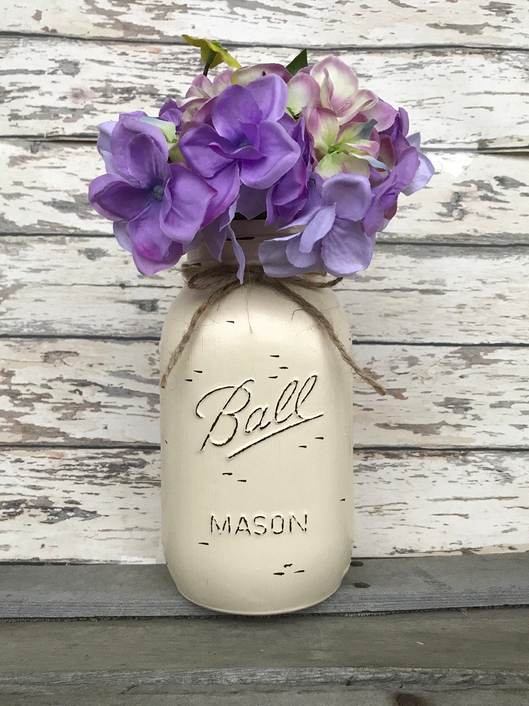 MASON QUART JAR Decor Distressed Ball Painted Reclaimed *Centerpiece (Flower Optional) - Wooden Hearts Inc