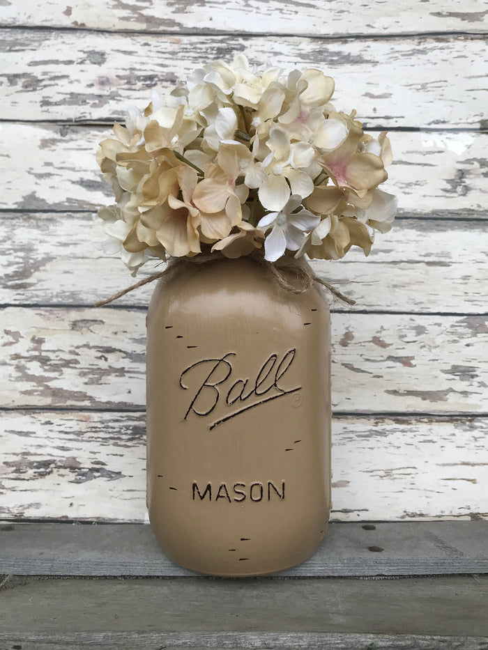 MASON QUART JAR Decor Distressed Ball Painted Reclaimed *Centerpiece (Flower Optional)