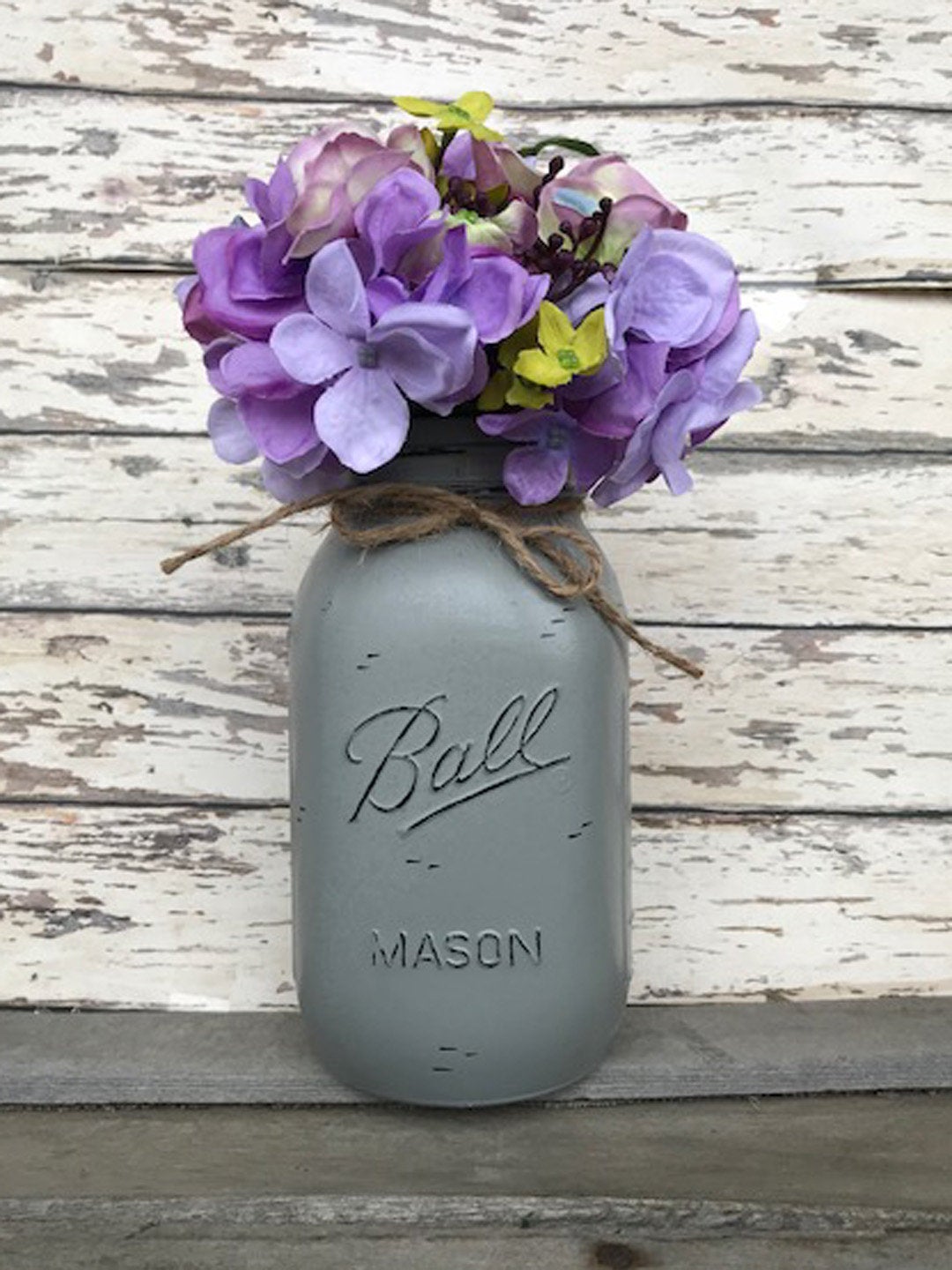 MASON QUART JAR Decor Distressed Ball Painted Reclaimed *Centerpiece (Flower Optional) - Wooden Hearts Inc