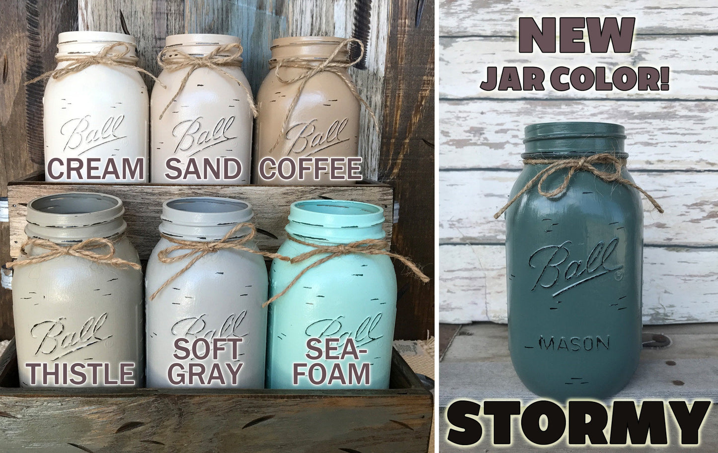 MASON Jar Centerpiece Wood TRAY + 5 Mason QUART Jars (Flowers optional) Table Decor - Wooden Hearts Inc