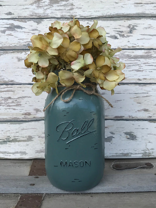 MASON QUART JAR Decor Distressed Ball Painted Reclaimed *Centerpiece (Flower Optional) - Wooden Hearts Inc