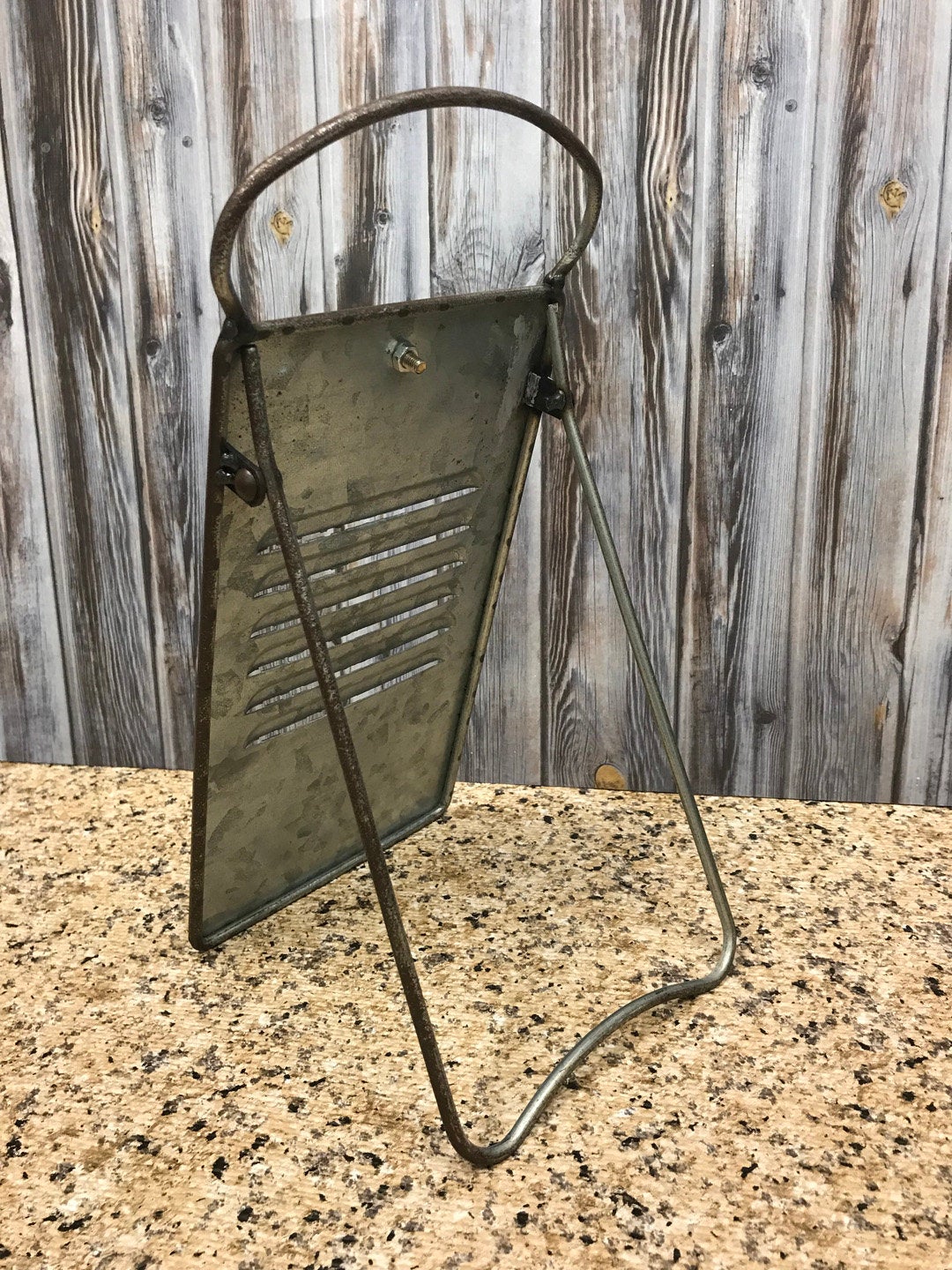 Blessings Sign PHOTO HOLDER Metal Antique Cheese Grater Standing Picture Frame  Family - Wooden Hearts Inc