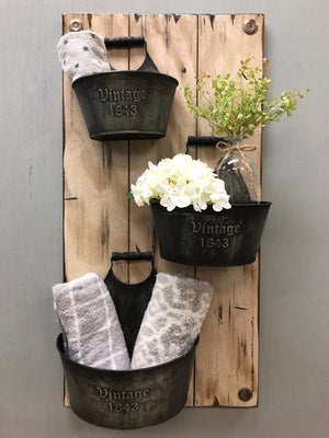 VINTAGE Wall Buckets *Bathroom Caddy *Distressed Wood *Rustic Towel Rack Storage *White 14X29 - Wooden Hearts Inc