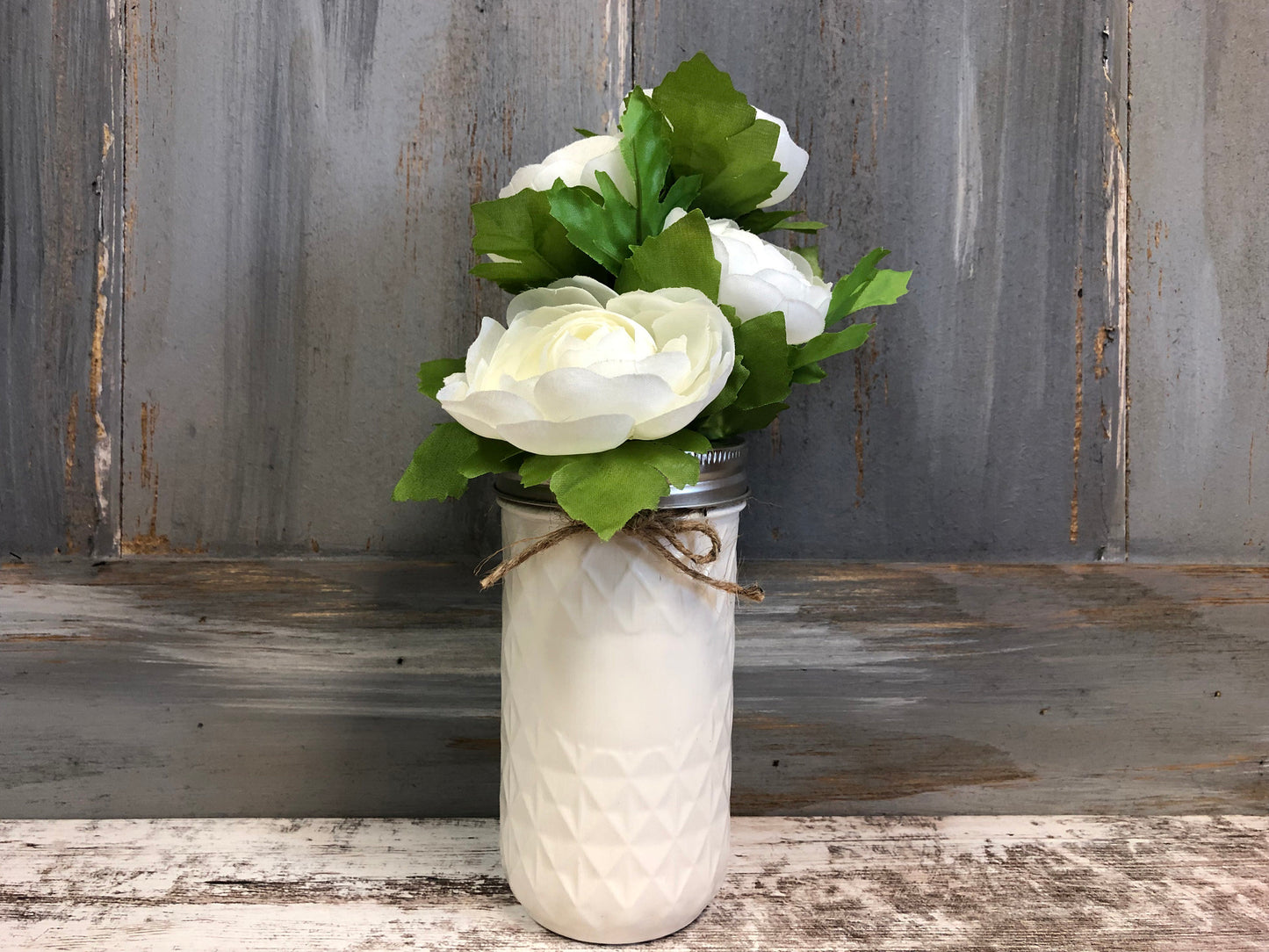 MASON Jar WEDDING Table Decor Tall QUILTED Ball Painted *Centerpiece (Greenery Optional) - Wooden Hearts Inc