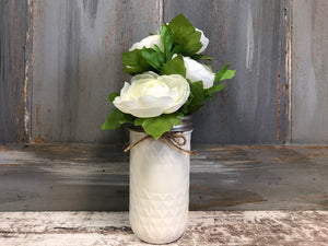 MASON Jar WEDDING Table Decor Tall QUILTED Ball Painted *Centerpiece (Greenery Optional) - Wooden Hearts Inc