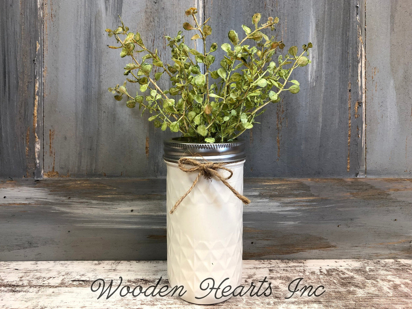 MASON Jar WEDDING Table Decor Tall QUILTED Ball Painted *Centerpiece (Greenery Optional) - Wooden Hearts Inc