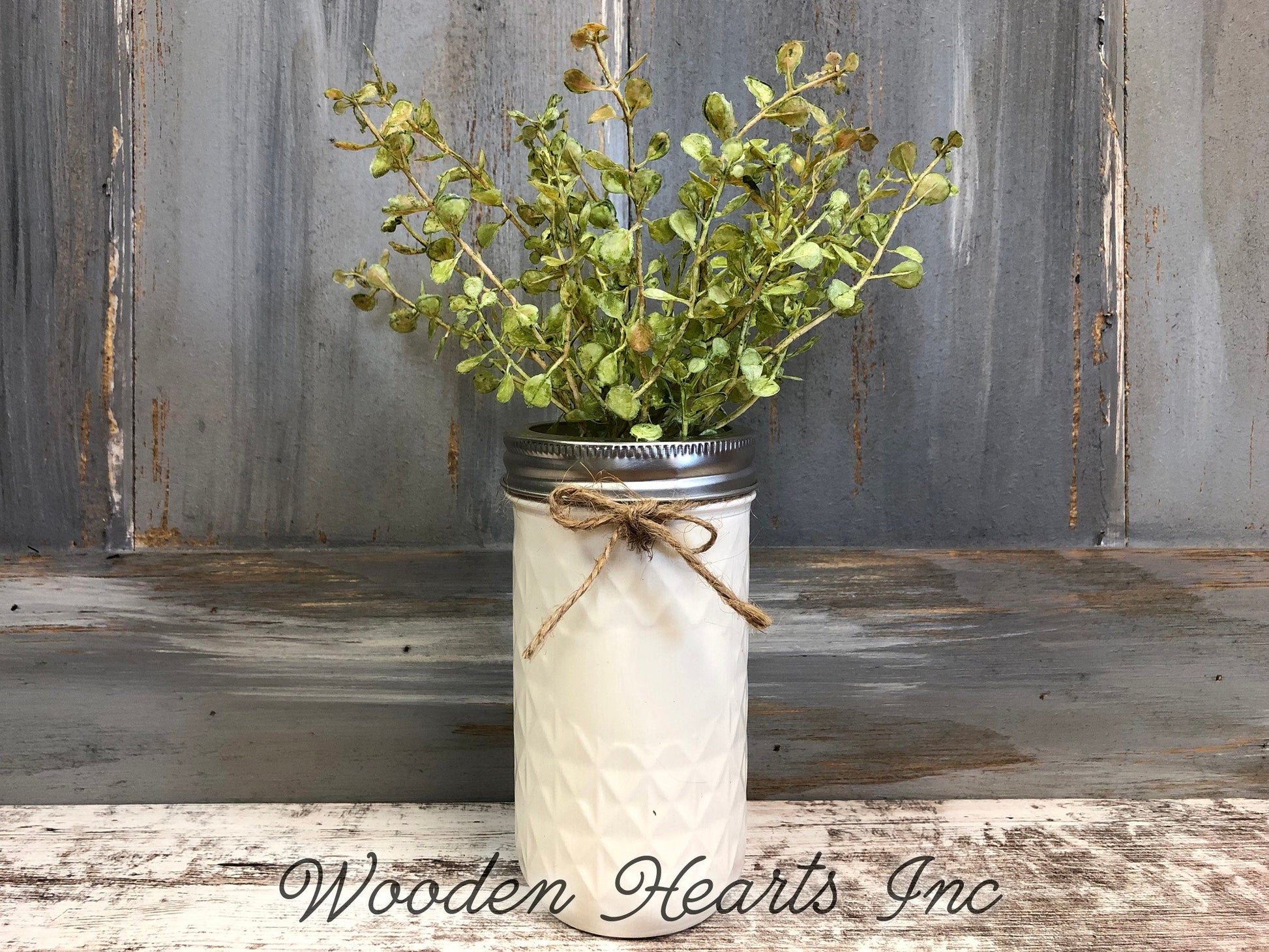 MASON Jar WEDDING Table Decor Tall QUILTED Ball Painted *Centerpiece (Greenery Optional) - Wooden Hearts Inc