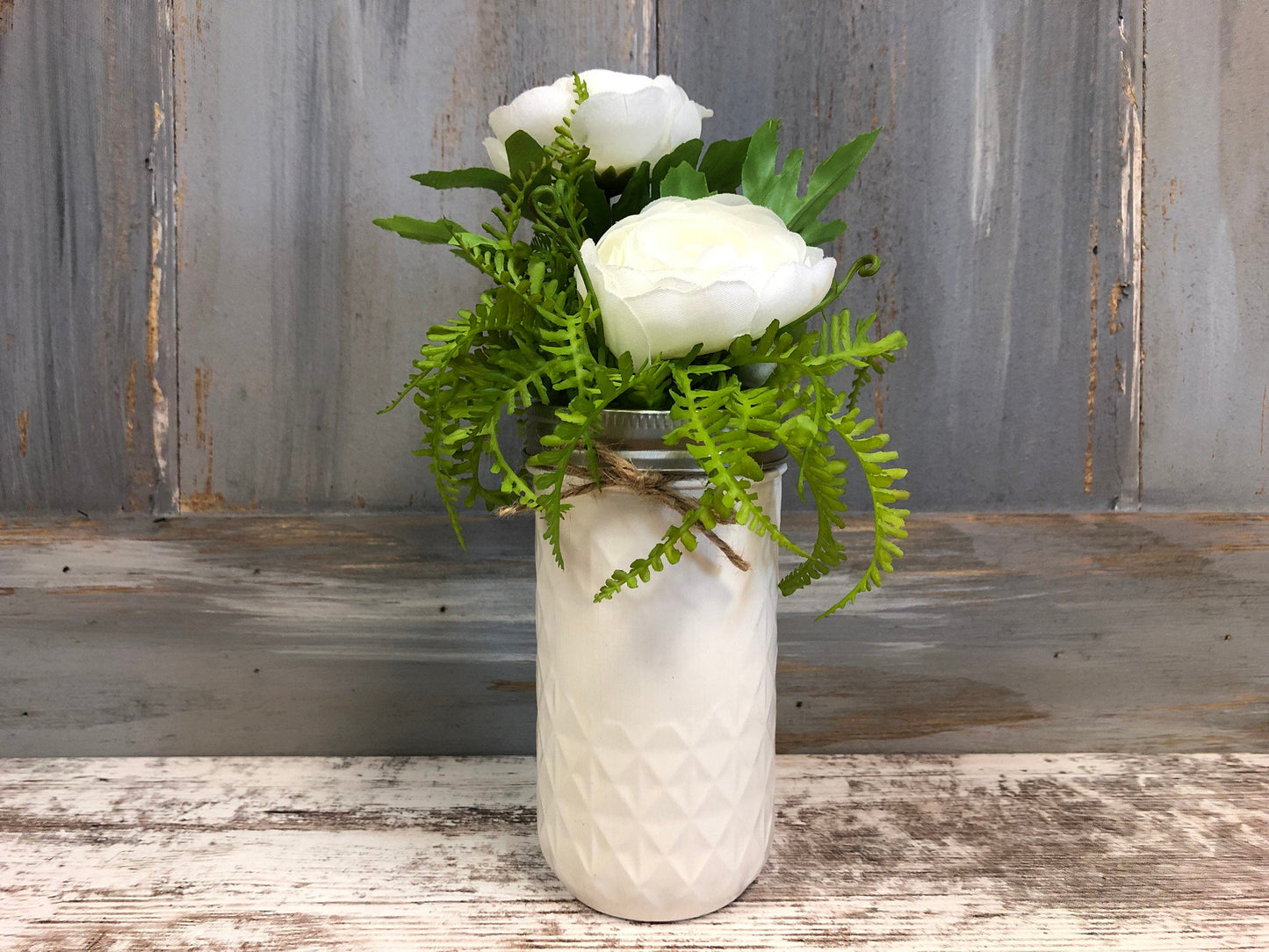 MASON Jar WEDDING Table Decor Tall QUILTED Ball Painted *Centerpiece (Greenery Optional) - Wooden Hearts Inc