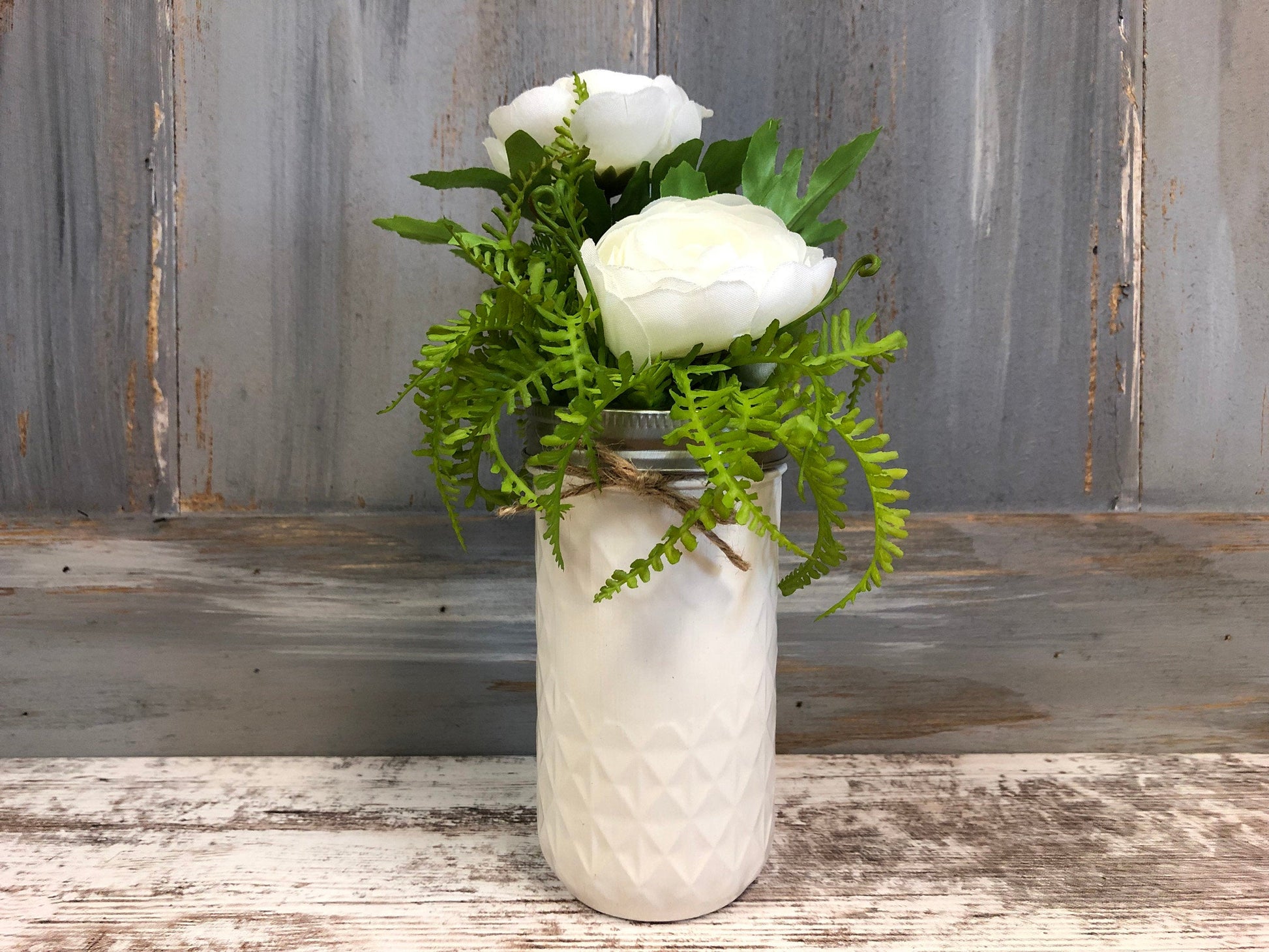 MASON Jar WEDDING Table Decor Tall QUILTED Ball Painted *Centerpiece (Greenery Optional) - Wooden Hearts Inc
