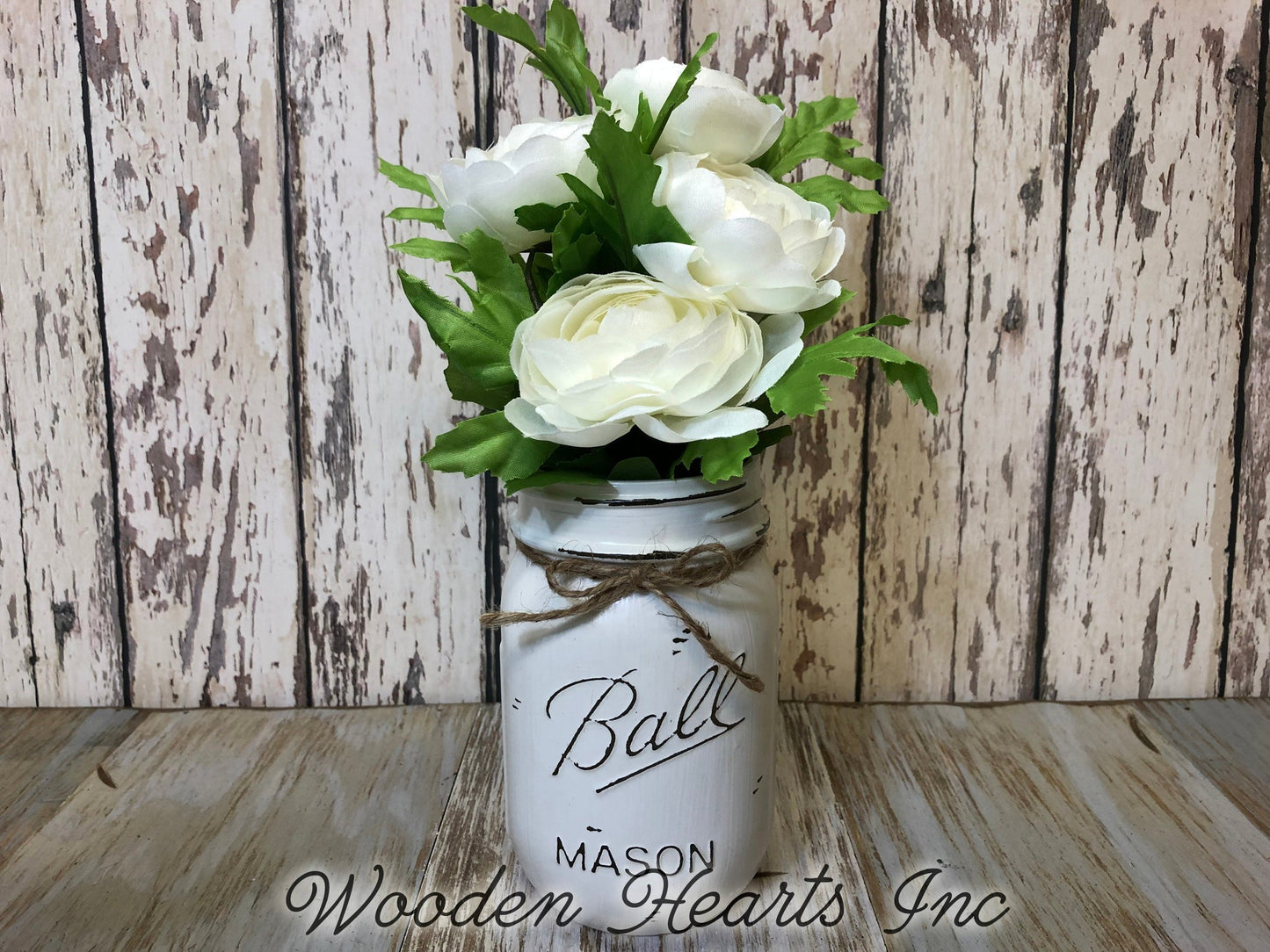 MASON Jar WEDDING Table Decor Distressed PINT Ball *Great for Centerpiece (Greenery Optional) - Wooden Hearts Inc
