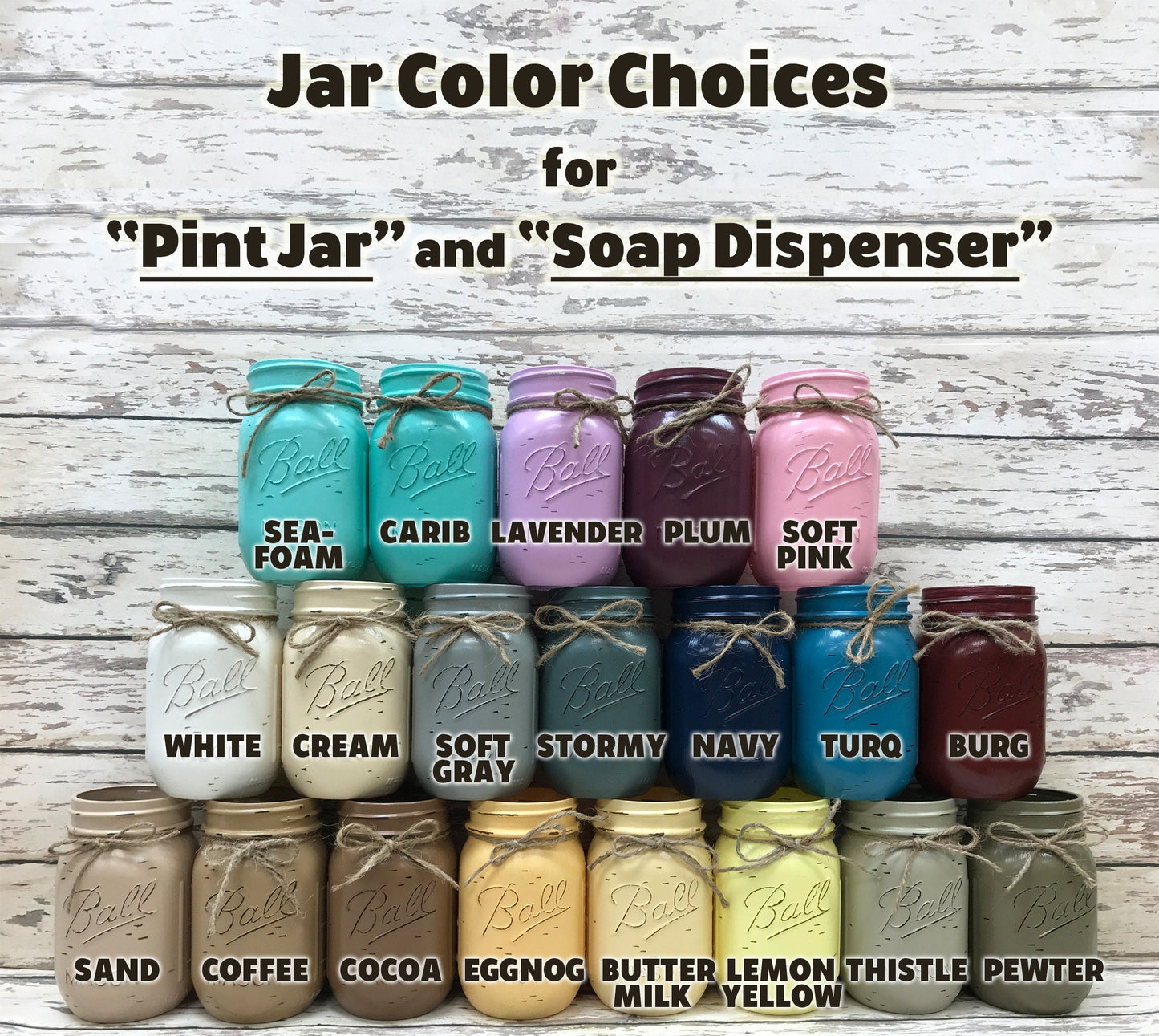 Kitchen Mason Jar Decor Wood TRAY 7pc SET, Salt & Pepper Flower Utensil Holder Soap Dispenser - Wooden Hearts Inc