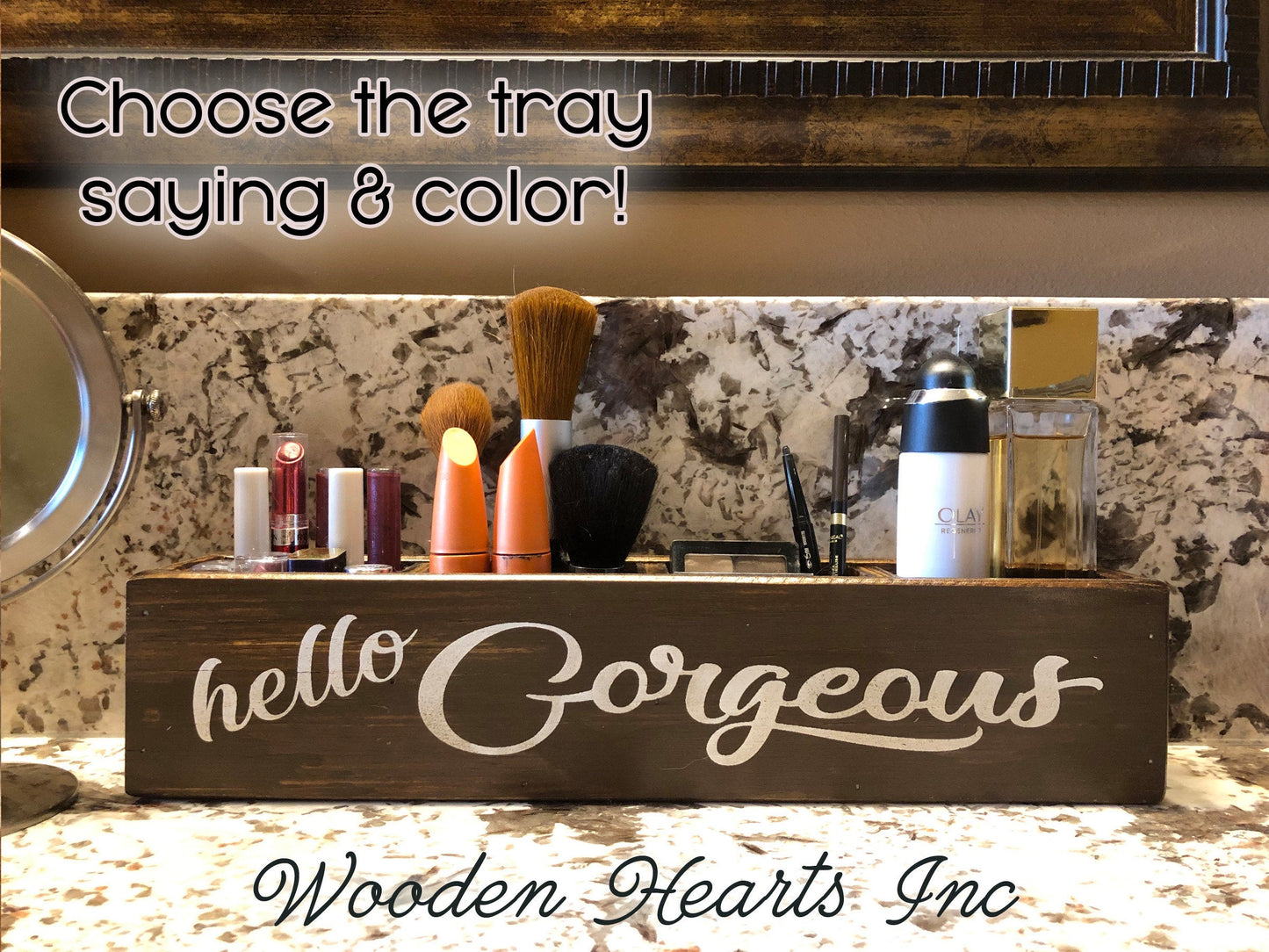 Office Desk Organizer Tray *Makeup *Hello GORGEOUS, BEAUTIFUL, Keep it SIMPLE *Bathroom - Wooden Hearts Inc