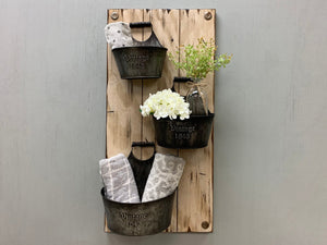 VINTAGE Wall Buckets *Bathroom Caddy *Distressed Wood *Rustic Towel Rack Storage *White 14X29 - Wooden Hearts Inc