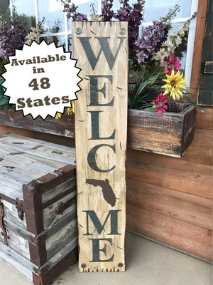 FLORIDA STATE Sign  Farm Home Lake or Welcome, Rustic Distressed Wood Wall FL 50 states - Wooden Hearts Inc