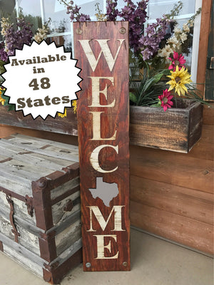 TEXAS STATE Sign , Farm Home Lake or Welcome Word, Rustic Distressed Wood 50 States TX - Wooden Hearts Inc