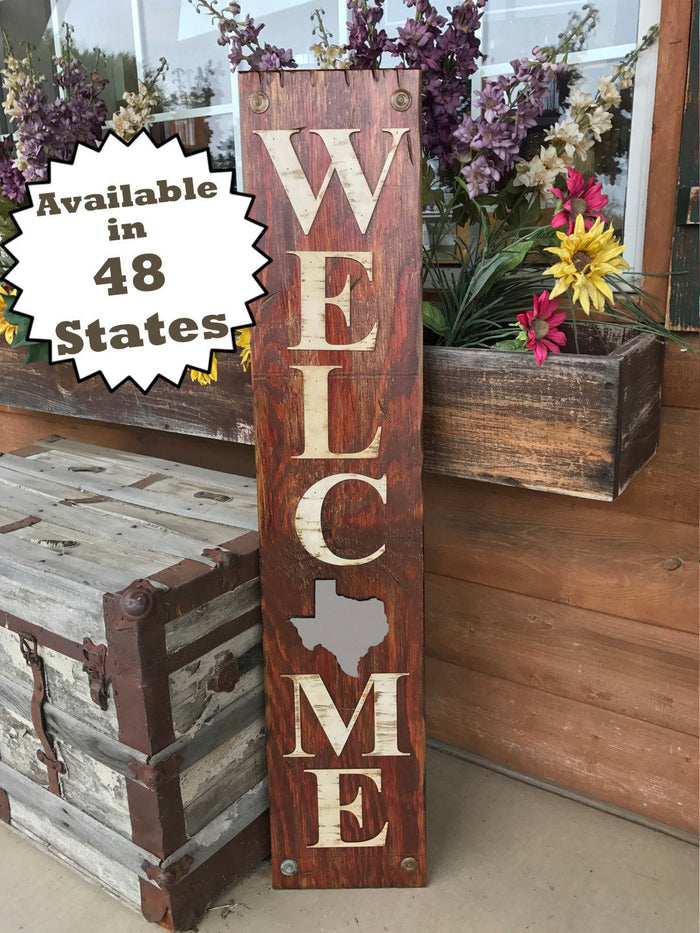 TEXAS STATE Sign , Farm Home Lake or Welcome Word, Rustic Distressed Wood 50 States TX