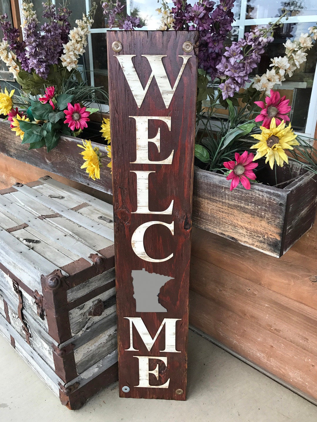 MINNESOTA STATE Sign WELCOME,  Farm Home Lake , Rustic Wood *Az Nj Nc Sc Il Wa Md Ma Co Xl Large Mn - Wooden Hearts Inc