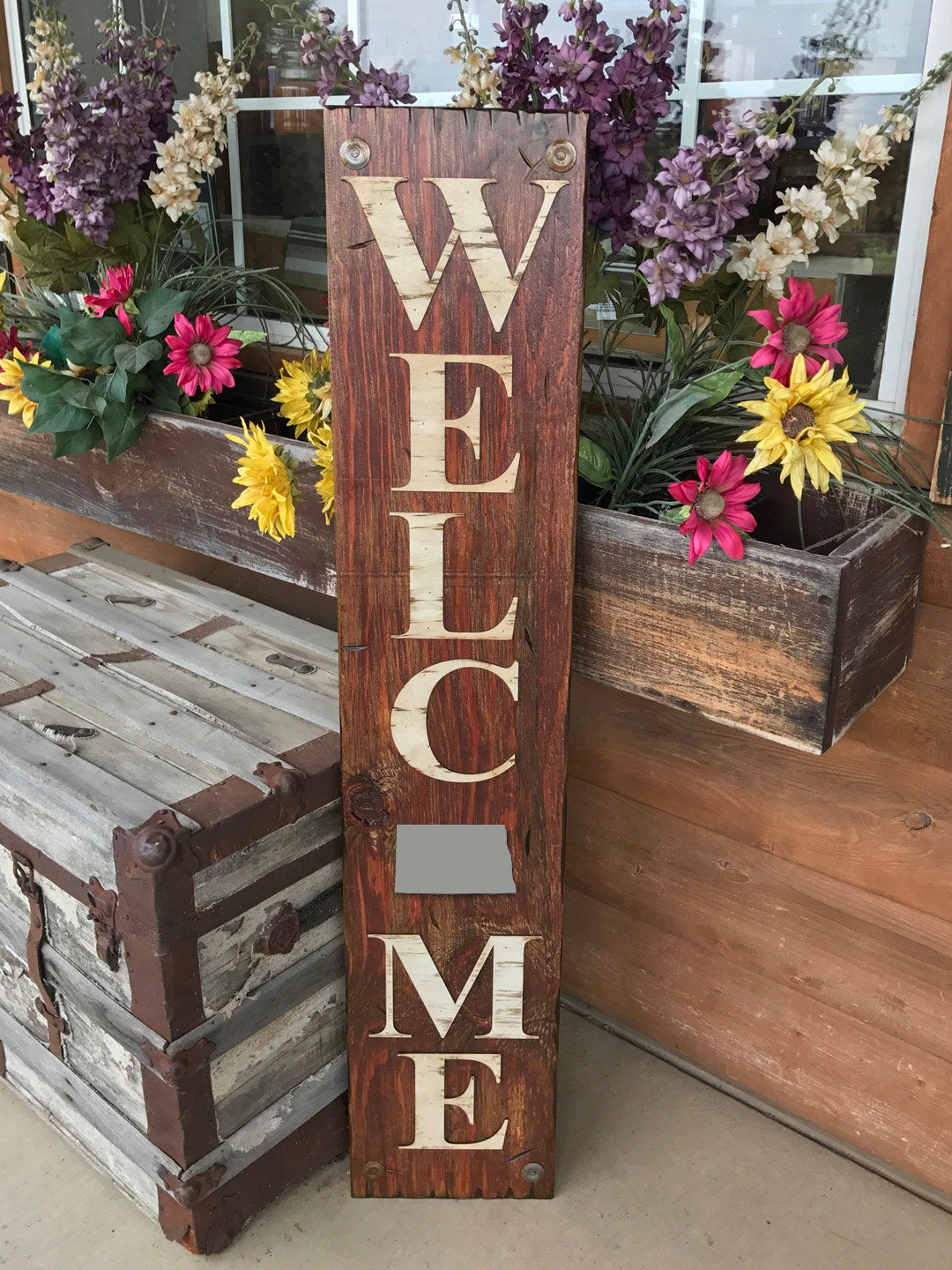 NORTH DAKOTA STATE Sign  Farm Home Lake or Welcome, Rustic Distressed Wood 50 states Nd - Wooden Hearts Inc