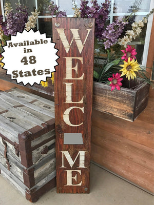 NORTH DAKOTA STATE Sign  Farm Home Lake or Welcome, Rustic Distressed Wood 50 states Nd - Wooden Hearts Inc