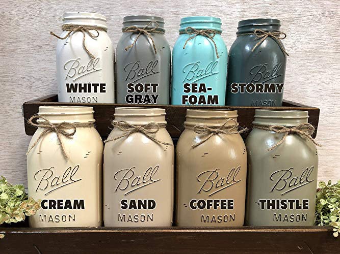 Bathroom Mason Jar 5pc TRAY SET, Toothbrush Holder, Quart Ball Vase, Soap Dispenser Jars Decor - Wooden Hearts Inc