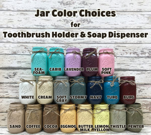 Bathroom Mason Jar 5pc TRAY SET, Toothbrush Holder, Quart Ball Vase, Soap Dispenser Jars Decor - Wooden Hearts Inc