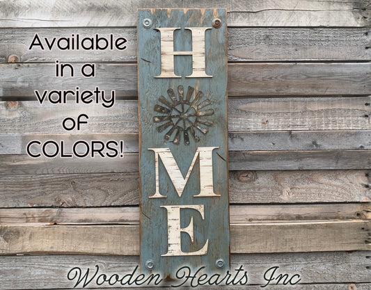 WELCOME Windmill Wall Sign  Farmhouse HOME Rustic Distressed Wood - Wooden Hearts Inc