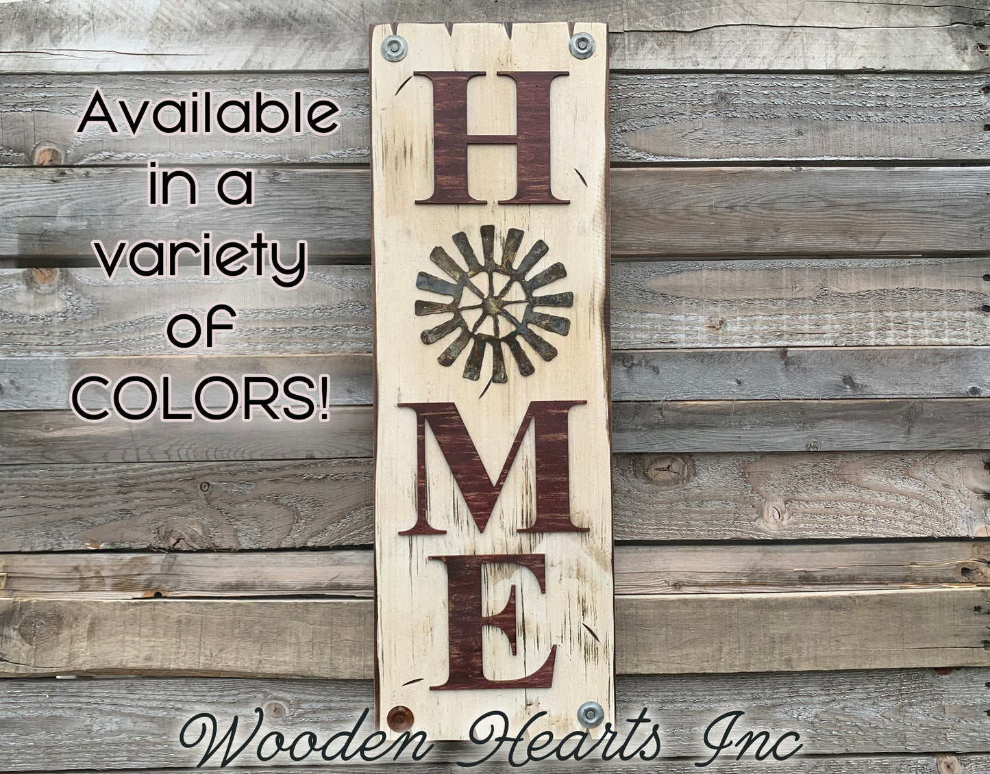 Windmill Wall Decor Sign Home Farmhouse Welcome, Rustic Distressed Wood - Wooden Hearts Inc