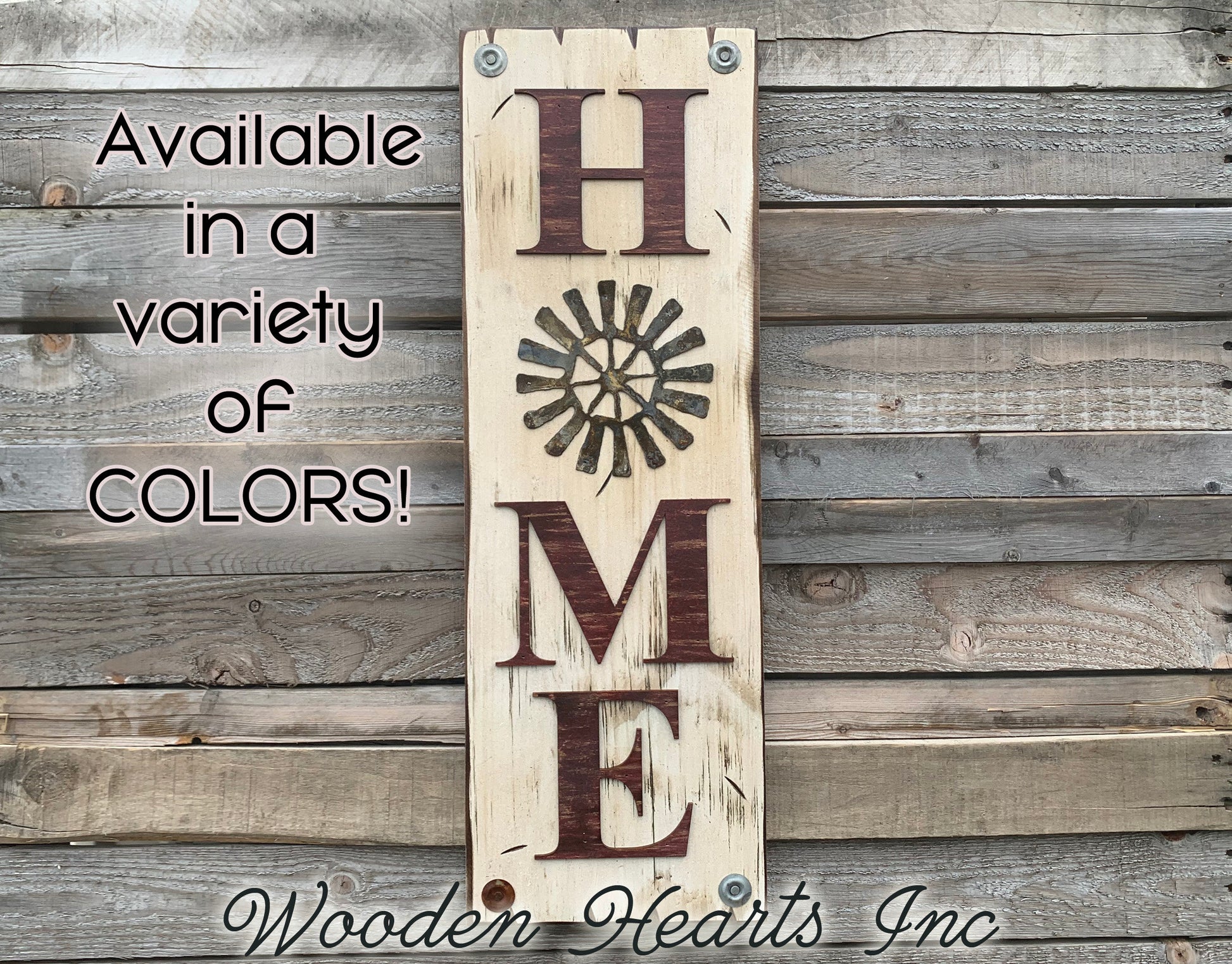 Windmill Wall Decor Sign Home Farmhouse Welcome, Rustic Distressed Wood - Wooden Hearts Inc