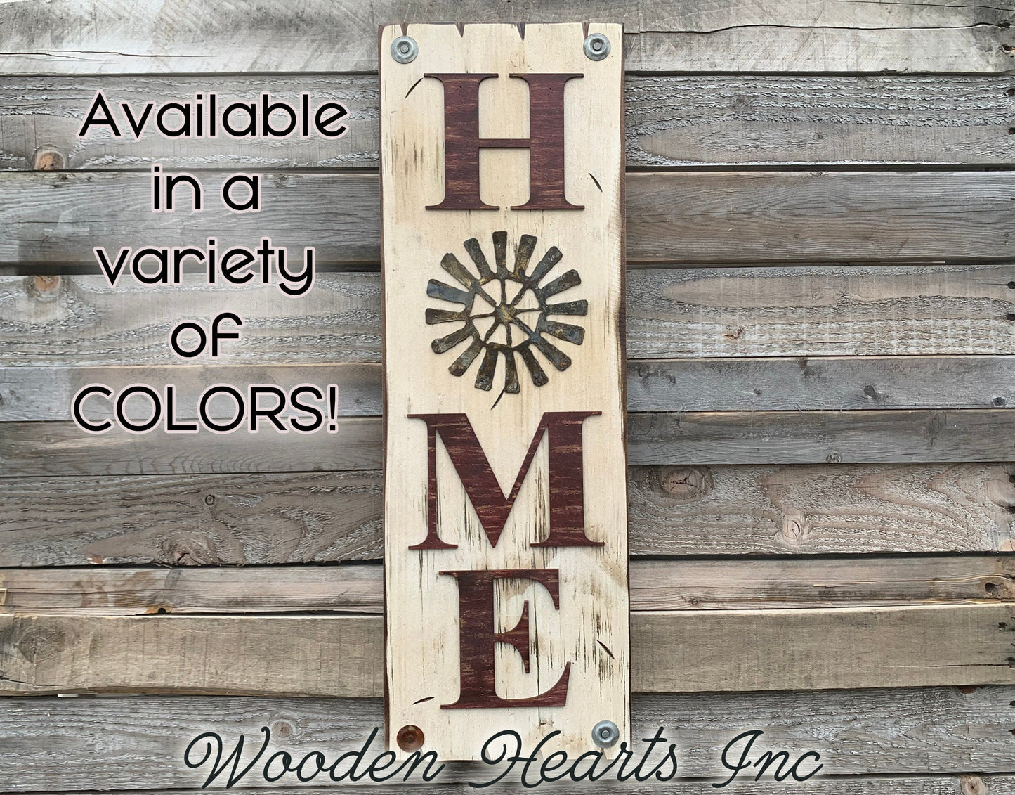 WELCOME Windmill Wall Sign  Farmhouse HOME Rustic Distressed Wood - Wooden Hearts Inc