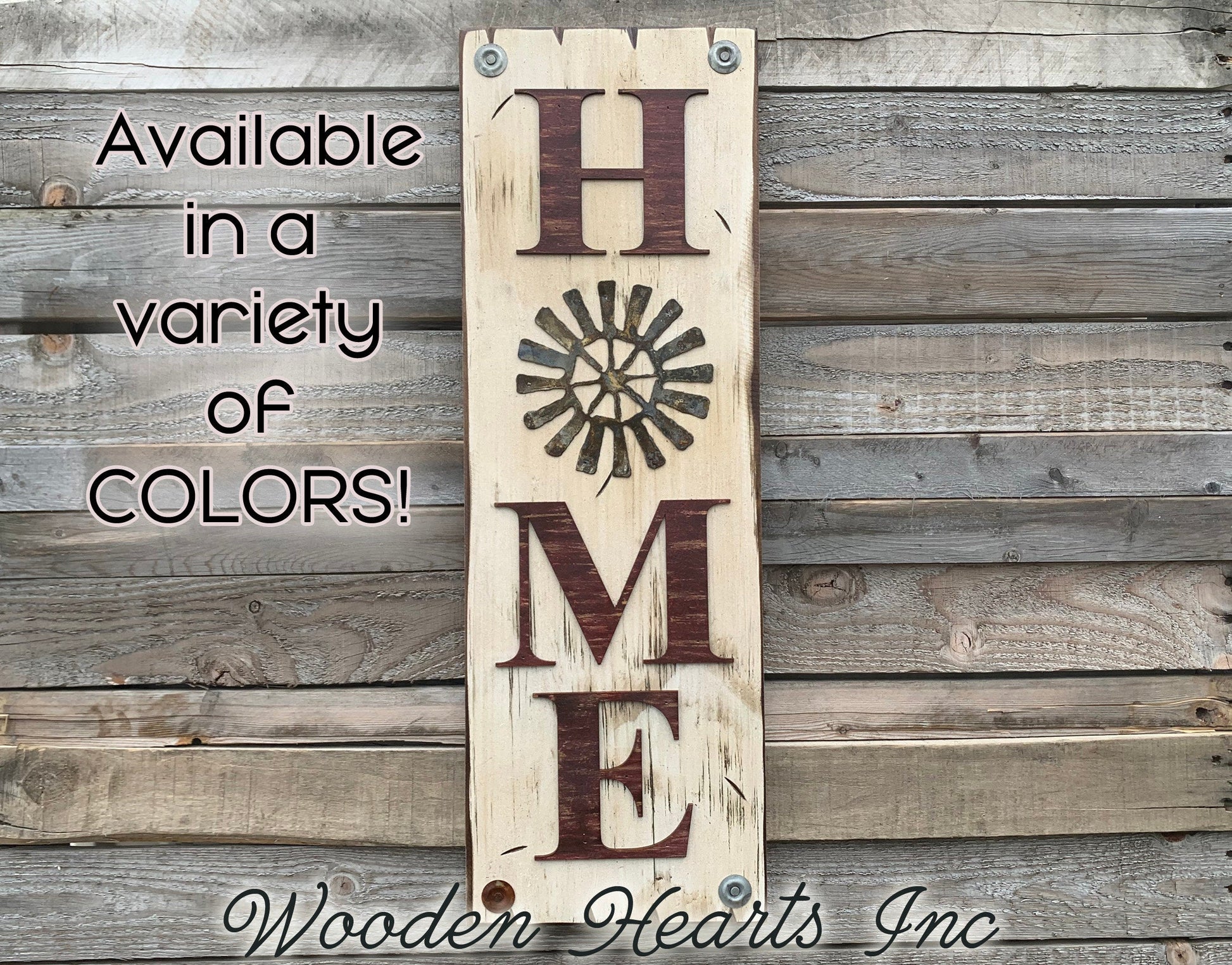 WELCOME Windmill Wall Sign  Farmhouse HOME Rustic Distressed Wood - Wooden Hearts Inc