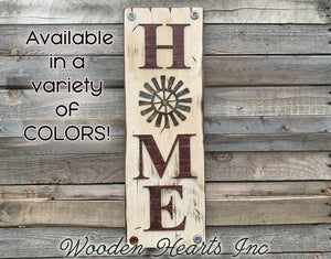 WELCOME Windmill Wall Sign  Farmhouse HOME Rustic Distressed Wood - Wooden Hearts Inc